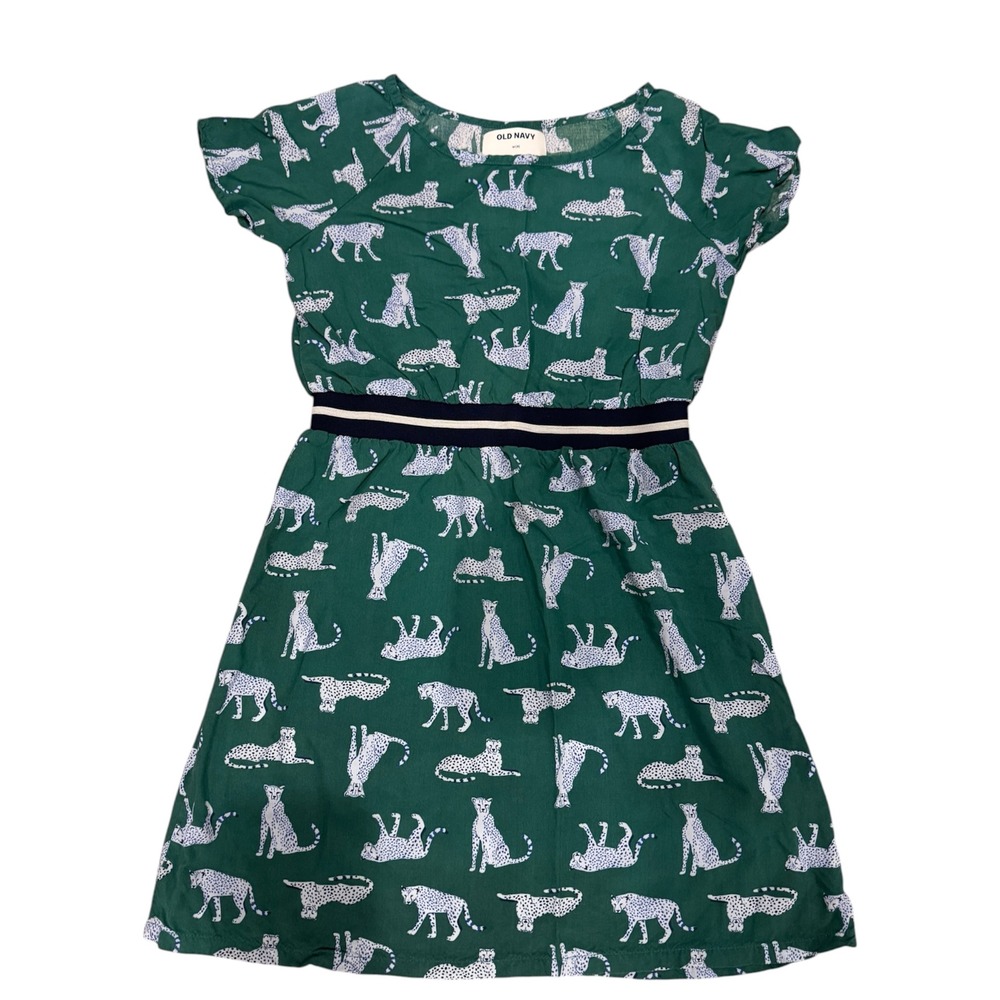 Old Navy Girls Short Sleeve A-Line Cheetah Print Dress Size M 8 Green Gray